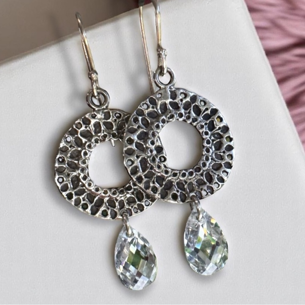 Silpada 925 Sterling Silver Drop Earrings. Textured Statement Earrings